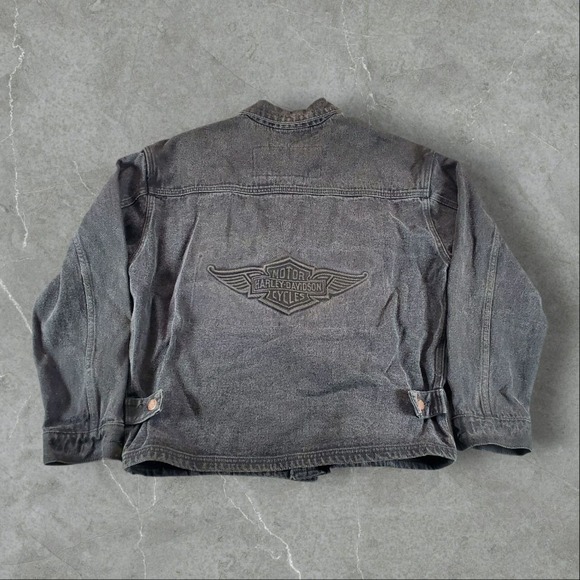 Vintage Harley-Davidson Denim Jacket Mens Small Black Trucker USA Workwear Biker - Picture 12 of 12